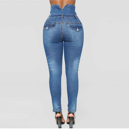 High stretch waist skinny denim long pencil pants plus size women's jeans