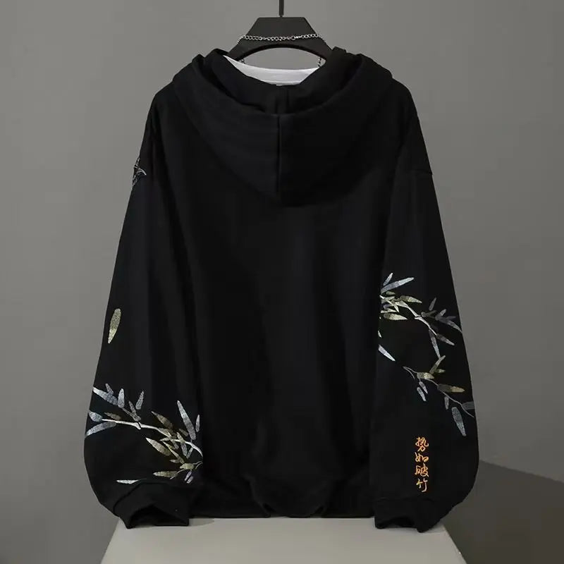 Men's Wear Embroidered Wind Bamboo Hoodie Sweater Coat - Image #7
