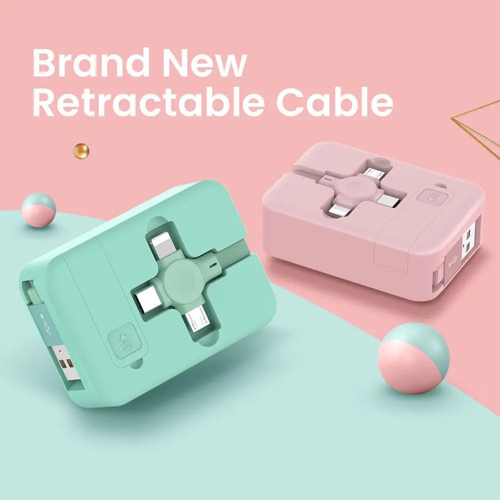 Creative Macaron Type C Micro Cable For iPhone With Phone Stand | Charging Data Cable | Line Storage Box | 4 in 1 Retractable USB Cable - K3N VENTURES