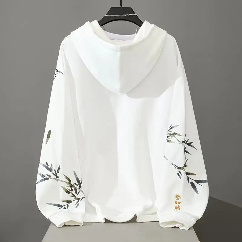 Men's Wear Embroidered Wind Bamboo Hoodie Sweater Coat - Image #2
