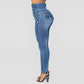 High stretch waist skinny denim long pencil pants plus size women's jeans