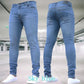Mens Pants Retro Washing Zipper Stretch Jeans - Image #17