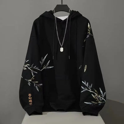 Men's Wear Embroidered Wind Bamboo Hoodie Sweater Coat - Image #4
