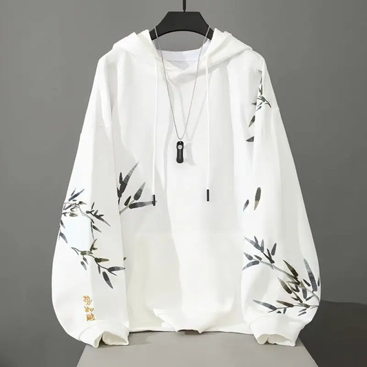 Men's Wear Embroidered Wind Bamboo Hoodie Sweater Coat - Image #1