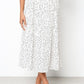 White Floral Print Pleated Midi Skirt
