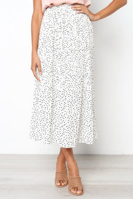 White Floral Print Pleated Midi Skirt