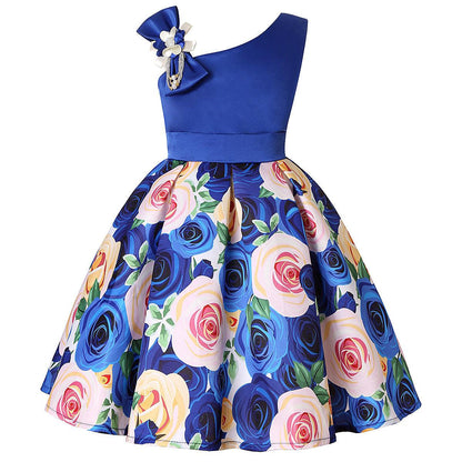 Girls' Digital Floral Print Princess Dresses: Children's Elegant Attire - K3N VENTURES