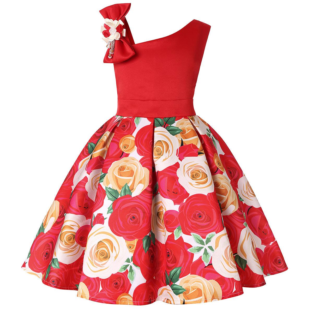 Girls' Digital Floral Print Princess Dresses: Children's Elegant Attire - K3N VENTURES