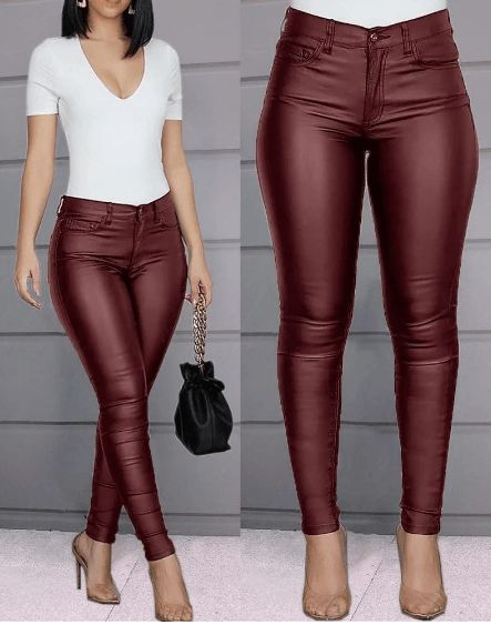 High-Rise Faux Leather Slim-Fit Trousers - K3N VENTURES