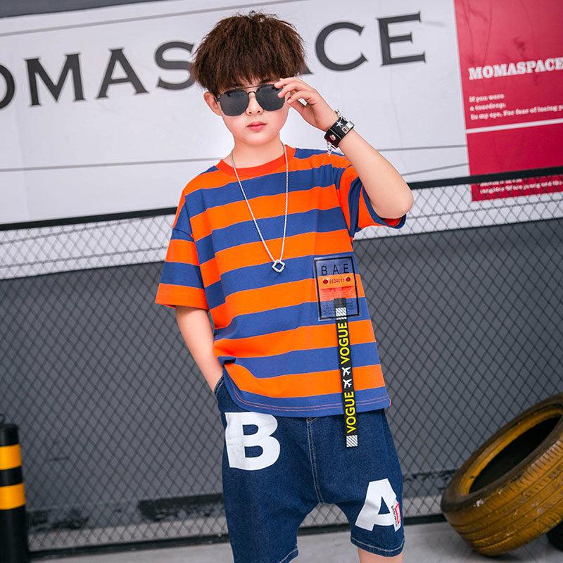 Korean-Style Striped Cotton Shirt for Plus-Size Boys: Loose-Fit Kids' Apparel - K3N VENTURES