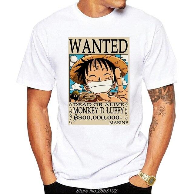 Men's One Piece Luffy Wanted Order T-Shirt - Lycra Short-Sleeve Anime Loose Cartoon Tops for Cool Tees and Harajuku Streetwear - K3N VENTURES