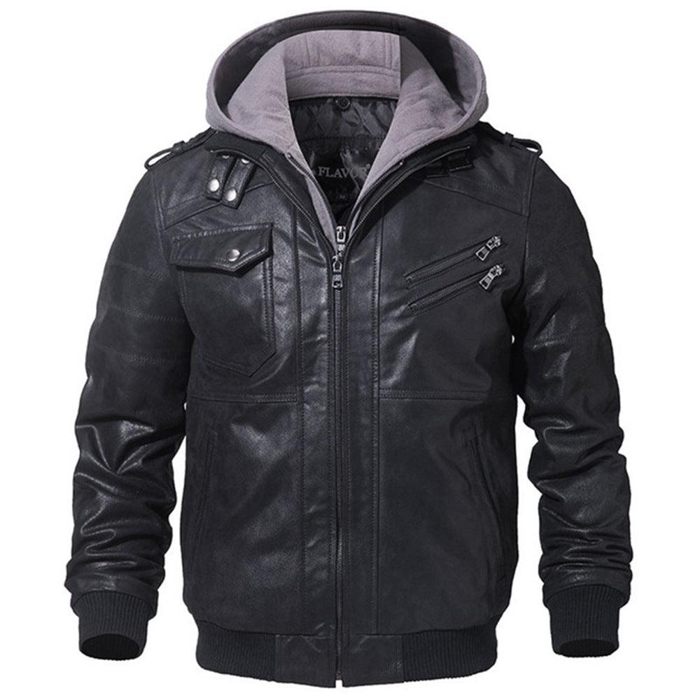 Men's Slim Fit Leather Motorcycle Jacket with Oblique Zipper, PU Material for Autumn and Winter, Men's Leather Biker Coat for Warmth and Streetwear Fashion. - K3N VENTURES