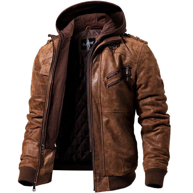 Men's Slim Fit Leather Motorcycle Jacket with Oblique Zipper, PU Material for Autumn and Winter, Men's Leather Biker Coat for Warmth and Streetwear Fashion. - K3N VENTURES