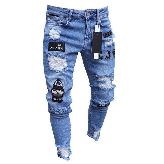 Men's Stretchable Ripped Skinny Jeans: Distressed Denim for Modern Style - K3N VENTURES