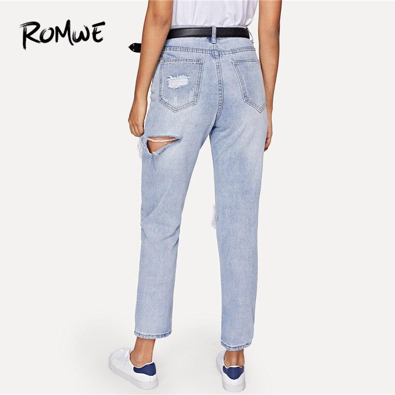 ROMWE Women's Cut Out Jeans Ripped Jeans For Women Blue Denim Trousers - K3N VENTURES