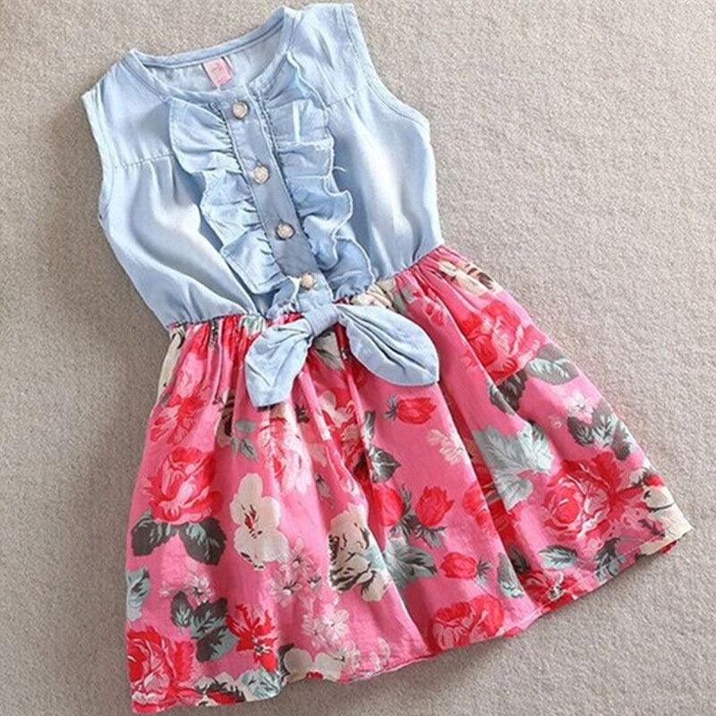 Summer Children Sleeveless Girl Denim Floral Dresses - K3N VENTURES